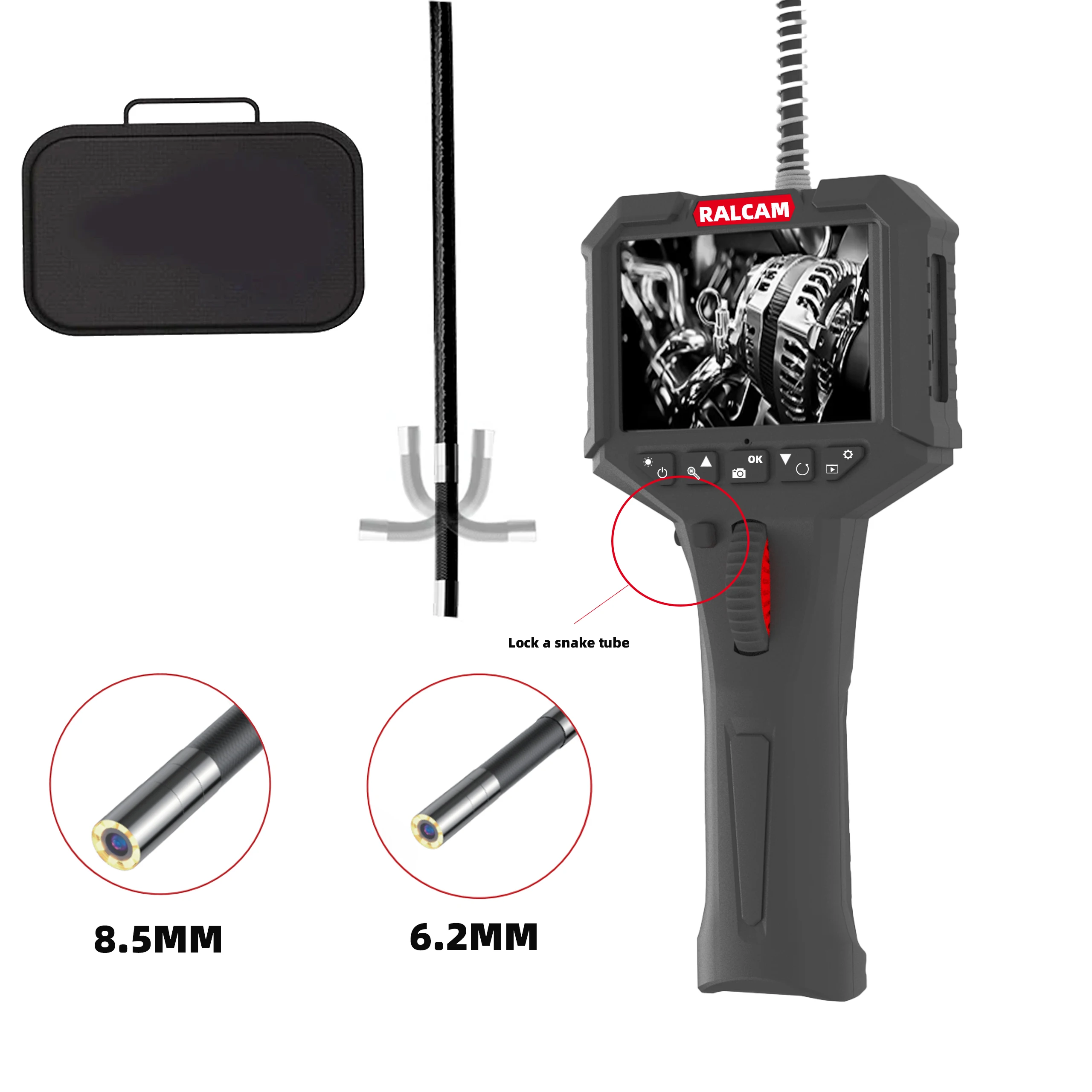 Ralcam Two-Way Articulating Endoscope Camera with Light 6.2mm Articulated Inspection Camera,  for Automotive Aircraft Mechanics