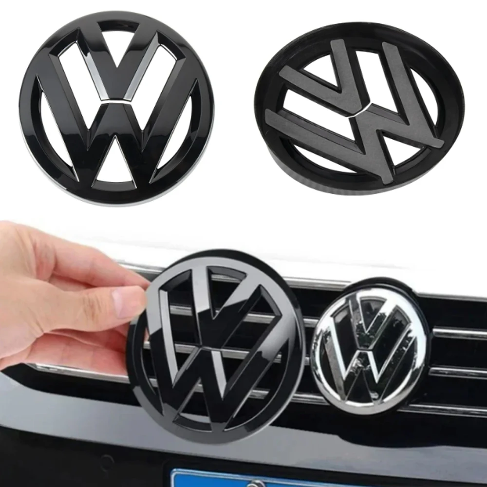 2pcs 120mm 110mm ABS glossy black Car Front Grille Rear Trunk Emblem Accessories Decoration Sticker For Volkswagen VW 2011-2018