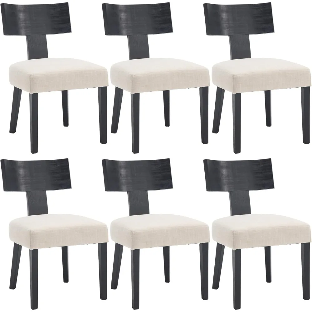 

Farmhouse Dining Chairs Set of 6, Linen Fabric Upholstered Kitchen Chairs with Black Distressed Wooden Legs, Comfy Armless Side