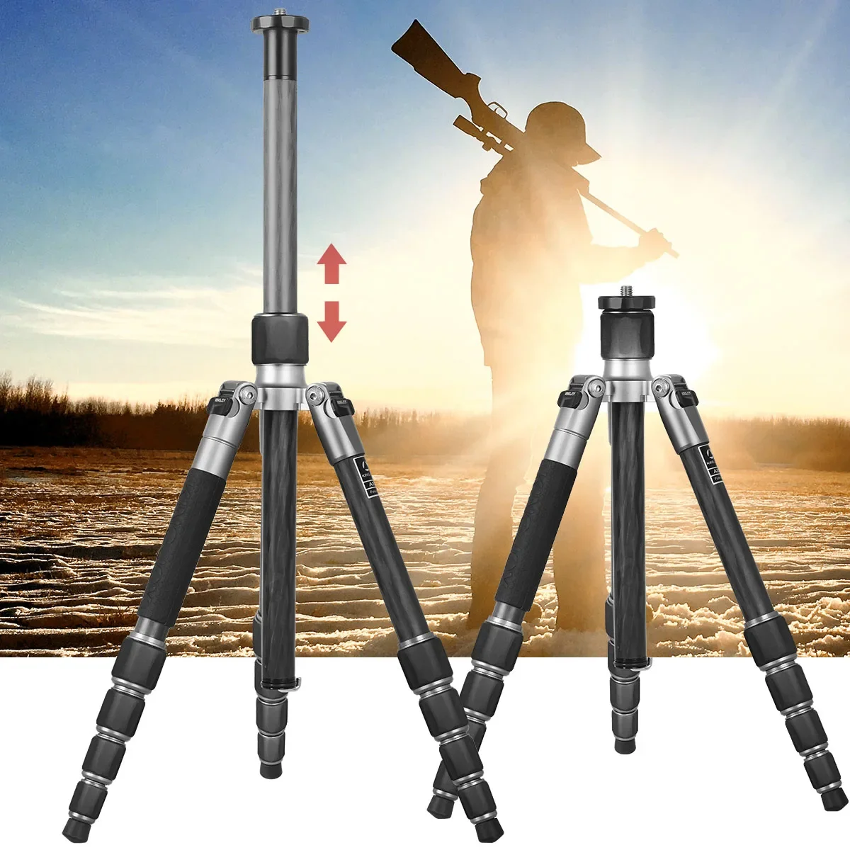 KINGJOY A81+T11 Height Adjustable 360 Degrees of Rotation Carbon Fiber Tripod Hunting Sticks Huntingtripod