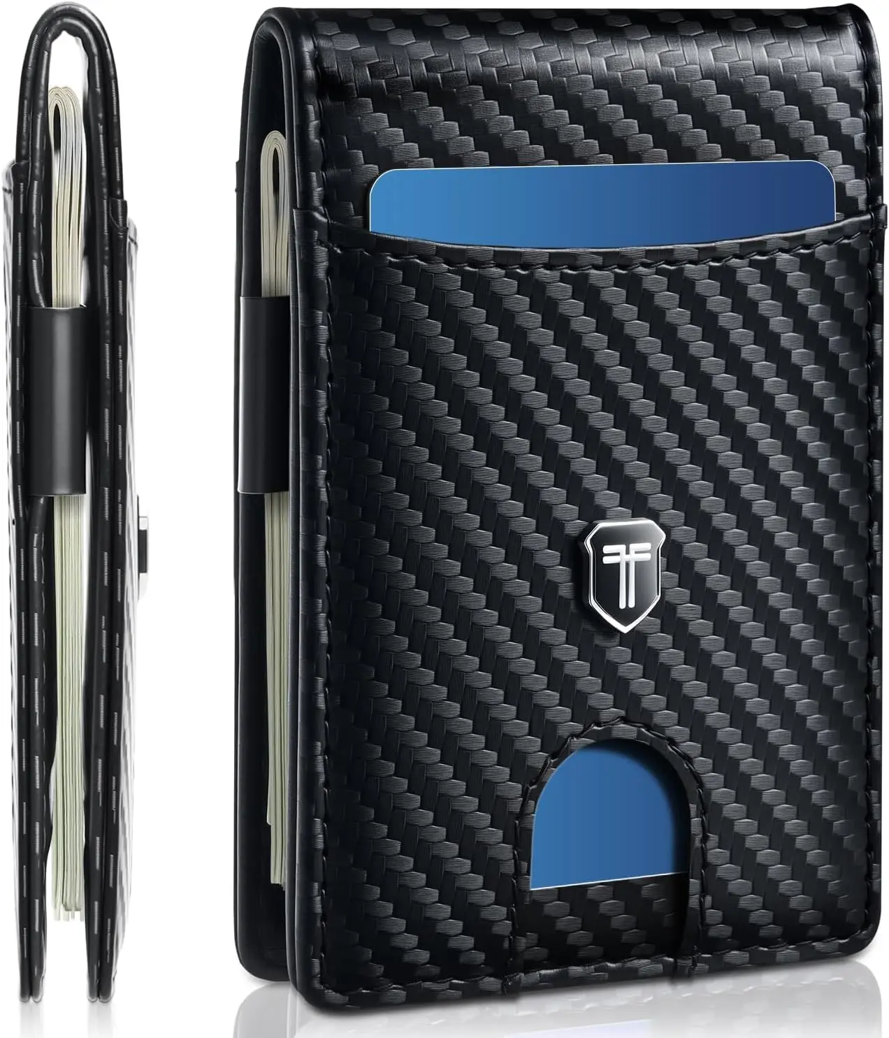 

Тонкий кошелек с защитой от RFID для мужчин, минималистичный держатель для карт с зажимом для денег и окошком для ID, черный, из углеродного волокна