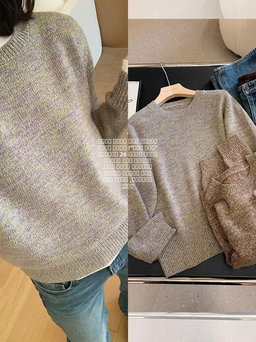 

Loose Women's Knitted Sweater Double Twist 26 Teads Full Wool round Ne Casual Sle Fce Warm Long Sve Top