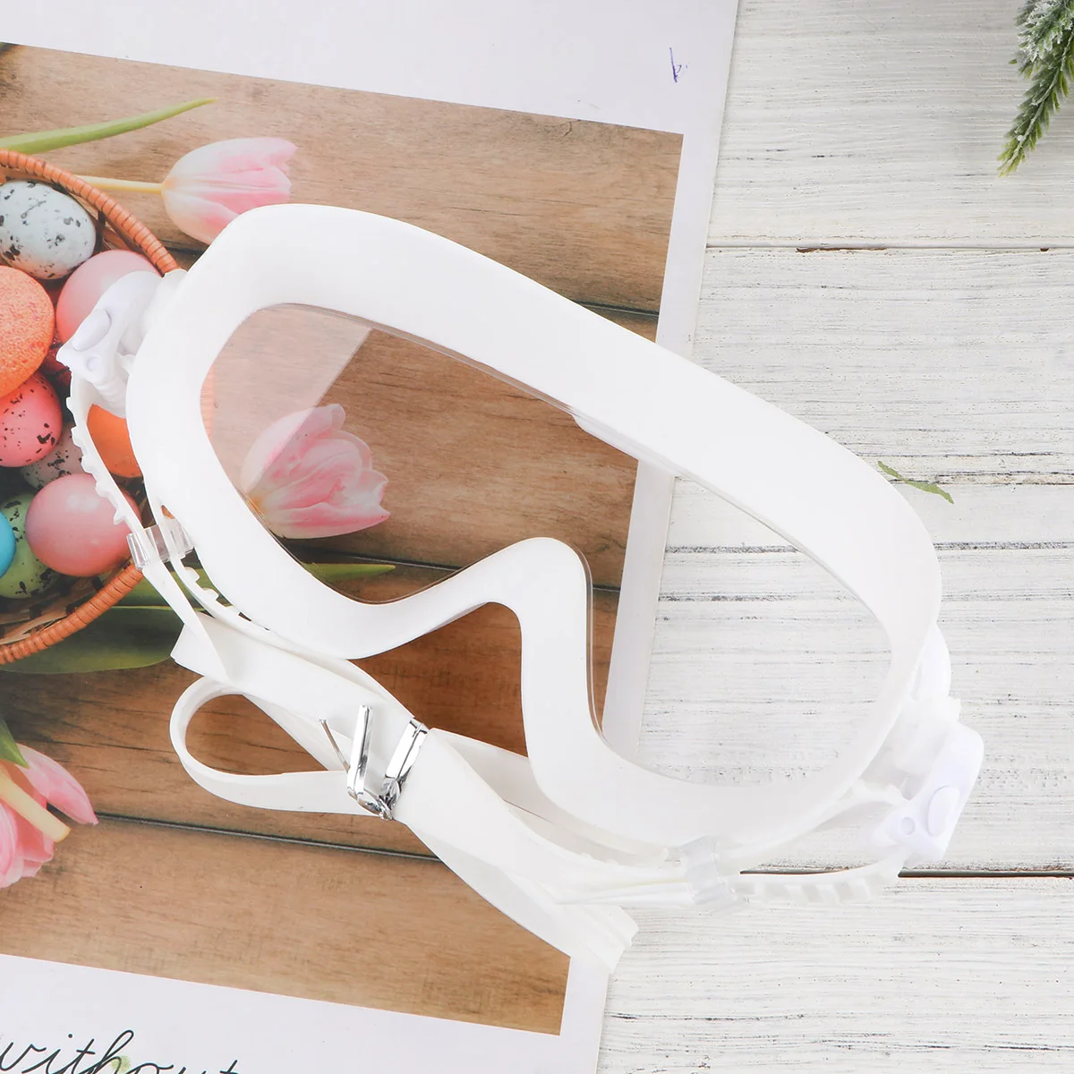 1 قطعة نظارات سباحة احترافية مقاومة للماء ومضادة للضباب، شريط قابل للتعديل، نظارات سباحة مريحة من السيليكون باللون الأبيض #5