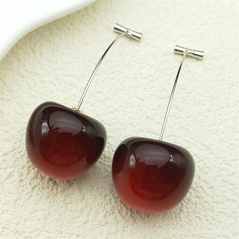 Exquisite Red Cute Cherry Pendant Drop Earrings for Women Girls Sweet Shiny Gold Color Dangle Stud Earring Daily Jewelry Gift