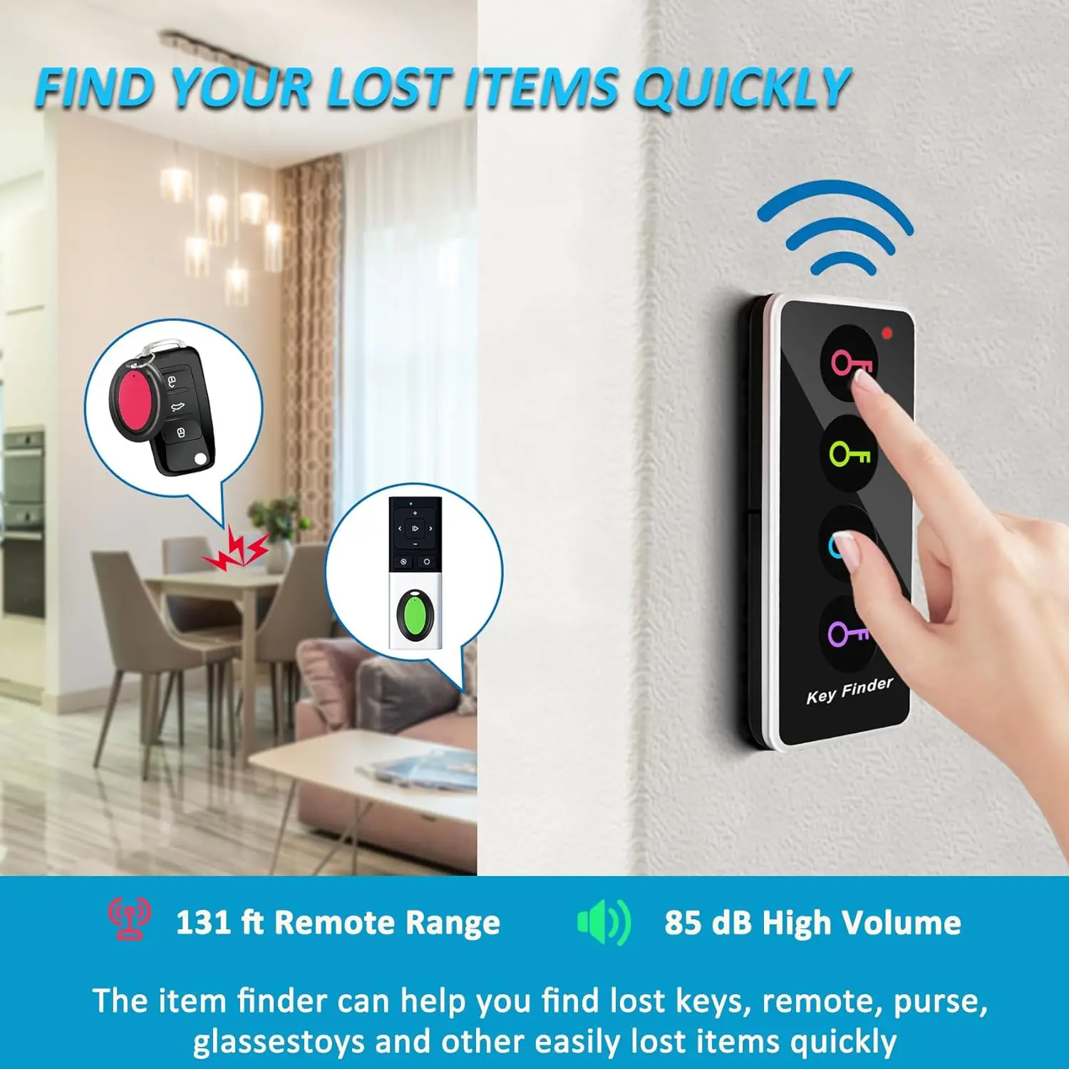 Key Finder, 80dB+ RF Item Locator Tags With 131ft. Working Range, Wireless Remote Finder Key Finder Locator For Finding Wallet K