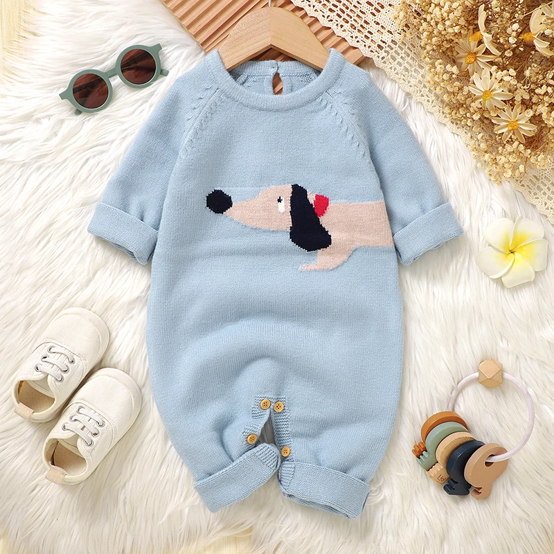 Neugeborenen Baby Strampler Herbst Winter Lange Hülse O-ansatz Infantil Jungen Mädchen Gestrickte Overalls 0-18 Monate Kleinkind Outfits playsuits