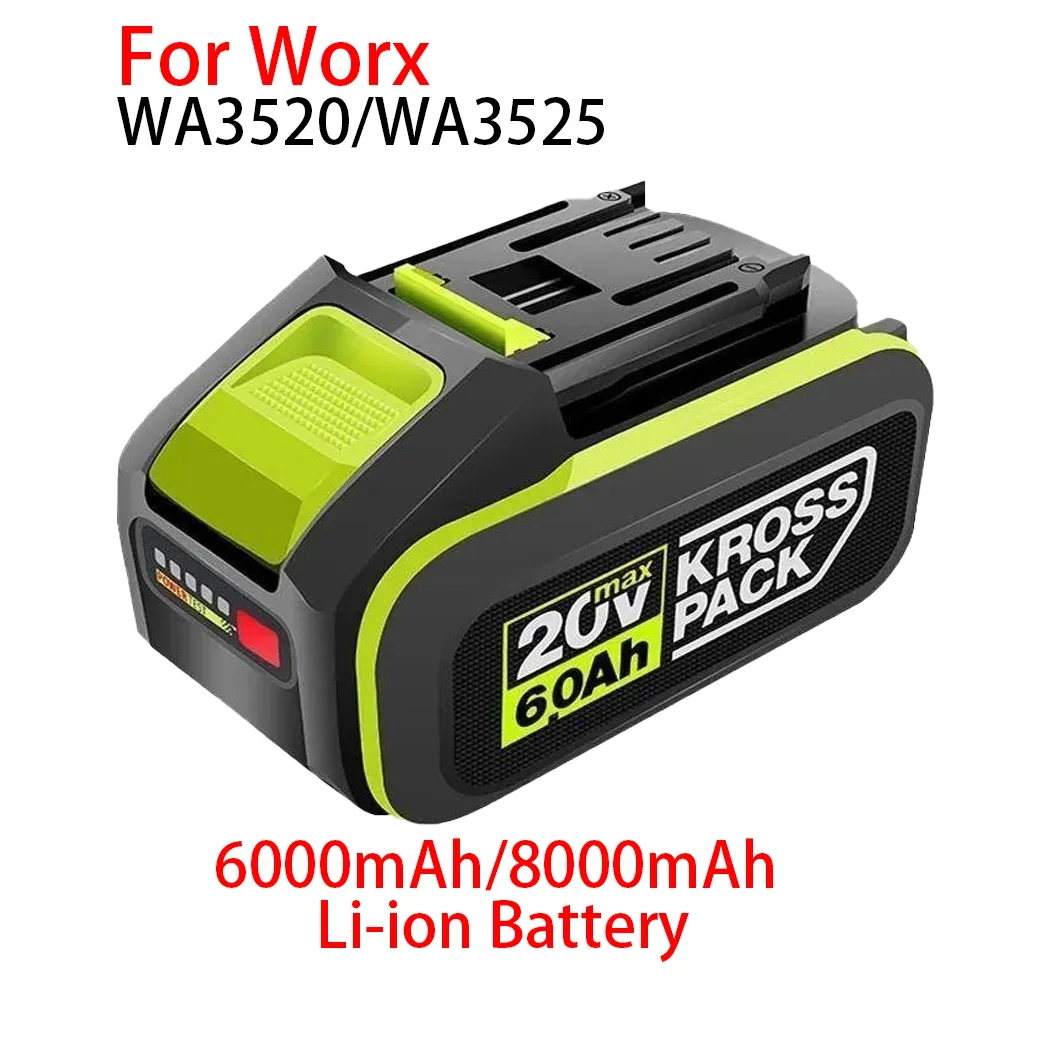 

100% для WORX WA3520/WA3525, 20 В, 5-контактный литий-ионный аккумулятор, 6000 мАч/8000 мАч, сменный аккумулятор большой емкости для беспроводных инструментов Dewalt