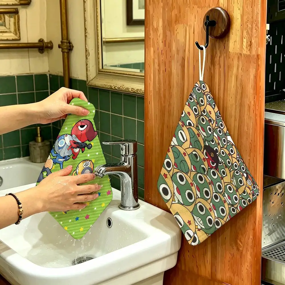 Hot Gunsou Keroro frog Multi-scene Polyester Cotton Towel, Hanging Hand Wiping Cloth for Kitchen Bathroom Hotel