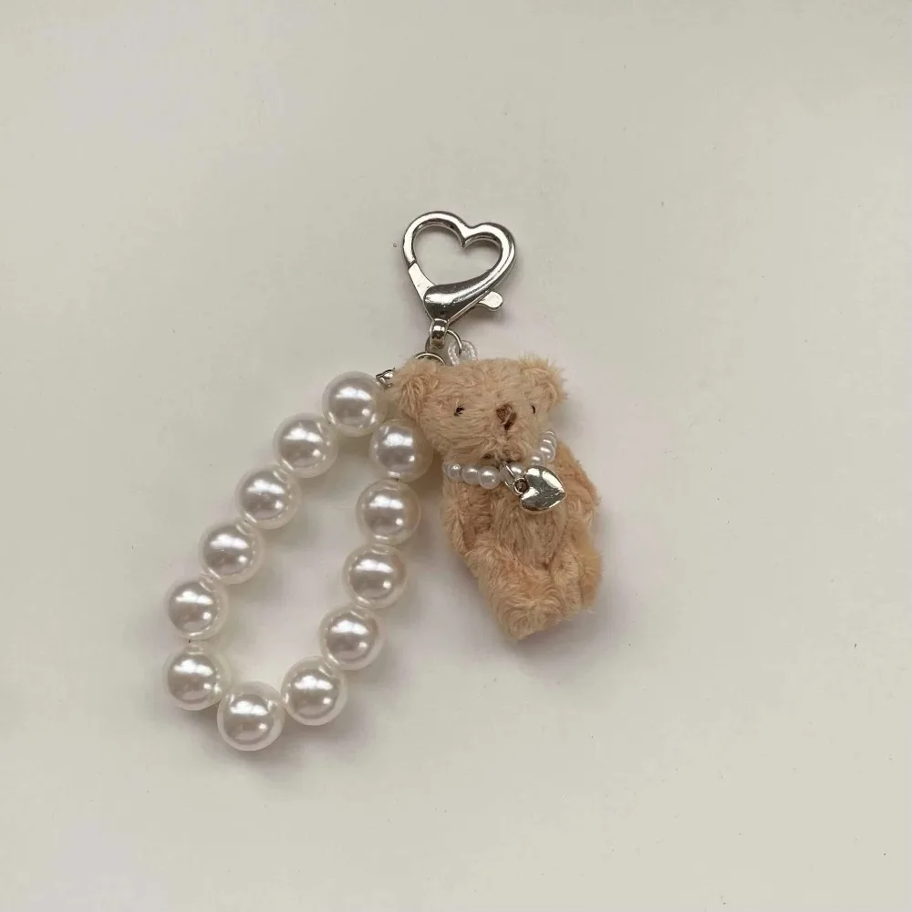 Nette Imitation Perle Plüsch Teddybär Handy Kette Hängen Ornament Handtasche Anhänger Puppe Anhänger Geschenk Schlüsselbund Frauen Mädchen