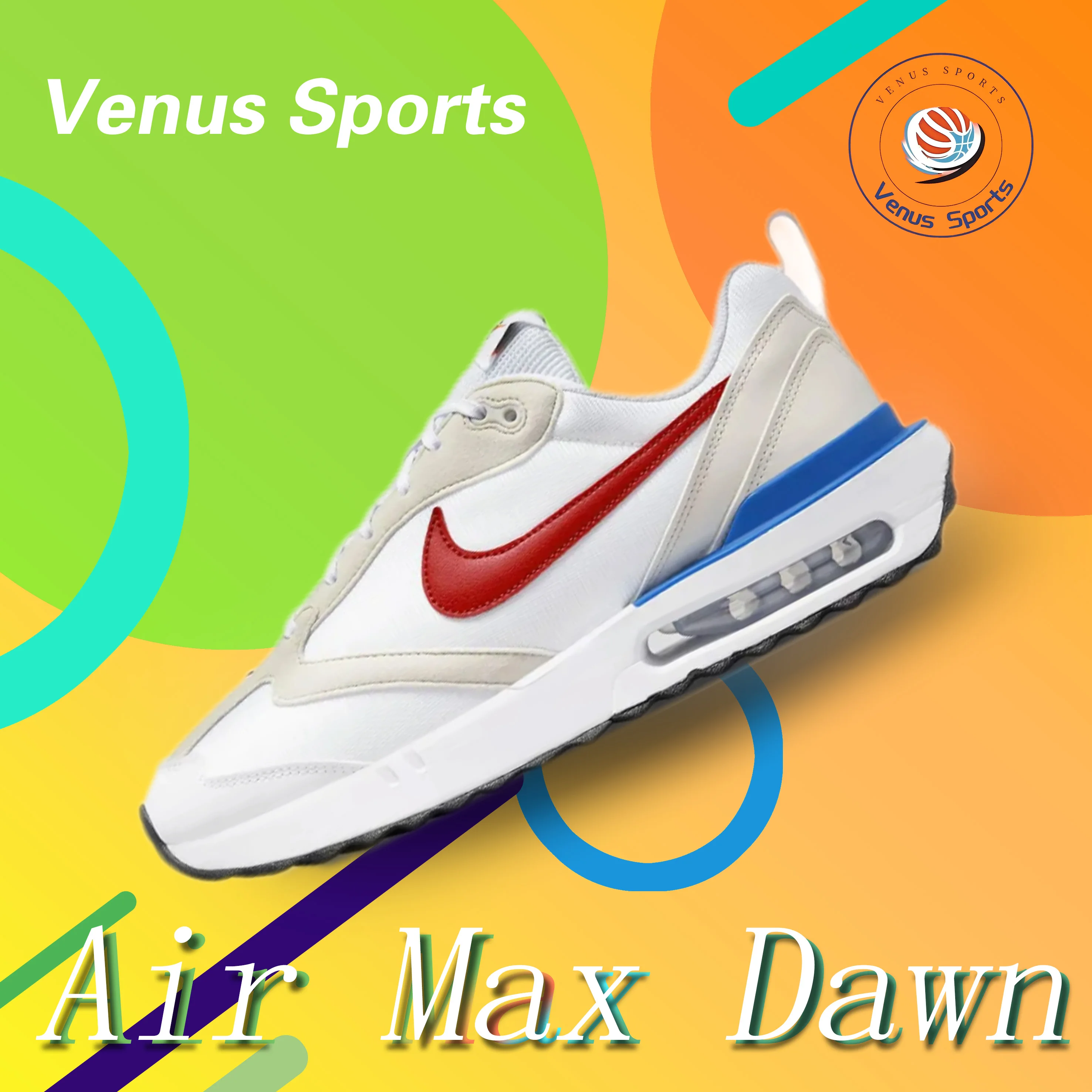 حذاء الجري Nike Air Max Dawn Classic Retro كاجوال رياضي مريح متعدد الاستخدامات باللون الأبيض والأحمر والأزرق