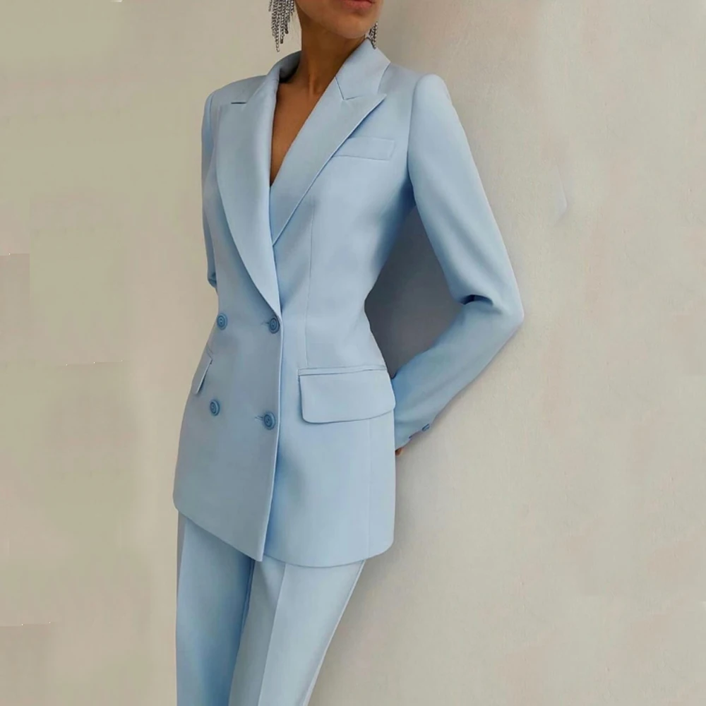 Double Breasted Women's Suit Customizable 2 Piece Set Lapel Collar Chic and Elegant Woman Pants Set New  Sets Luxury Blazer