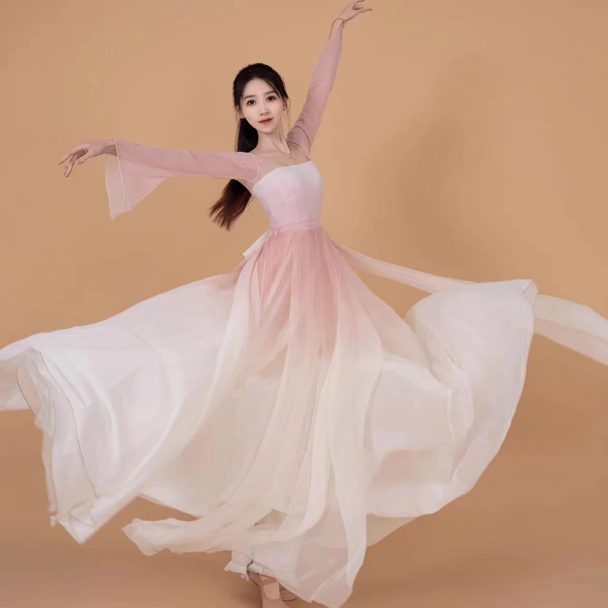 

Ele Classical Dance Performance Costume Women's Adult Long Skirt Floating Skirt Hanfu Dance Gown Fan Dance Apparel