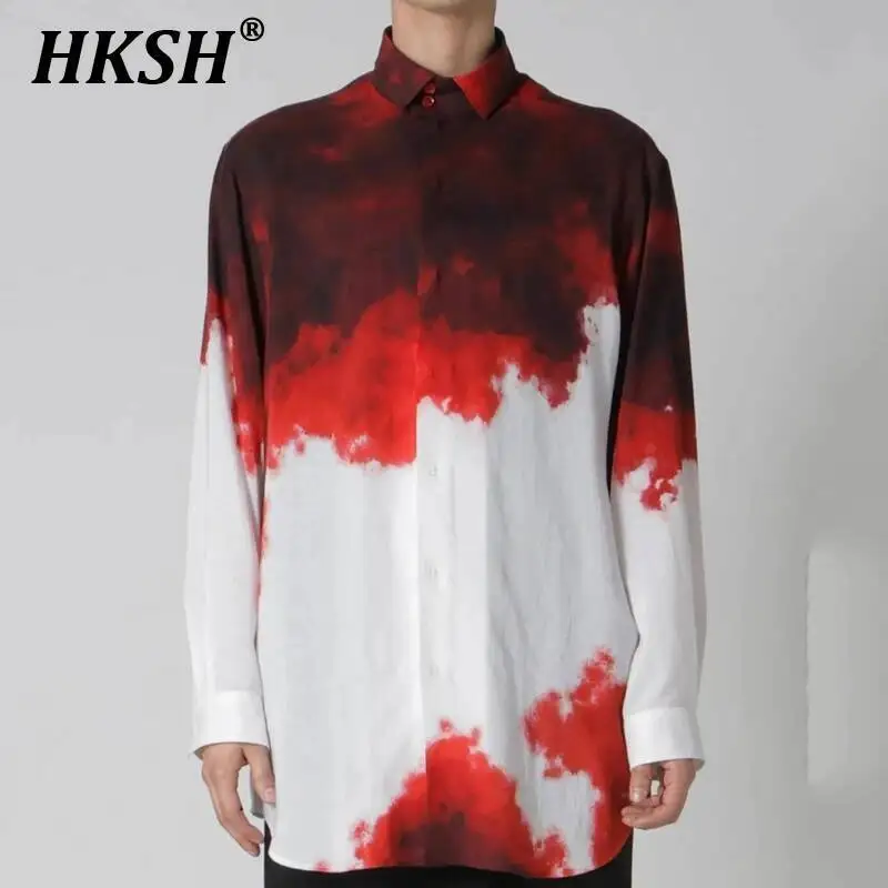 

HKSH Spring Summer New Men's Tide Streetwear Punk Elegant Fashion Tie-Dye Loose Long Sleeve Cotton Shirt Niche Trend Tops HK5457