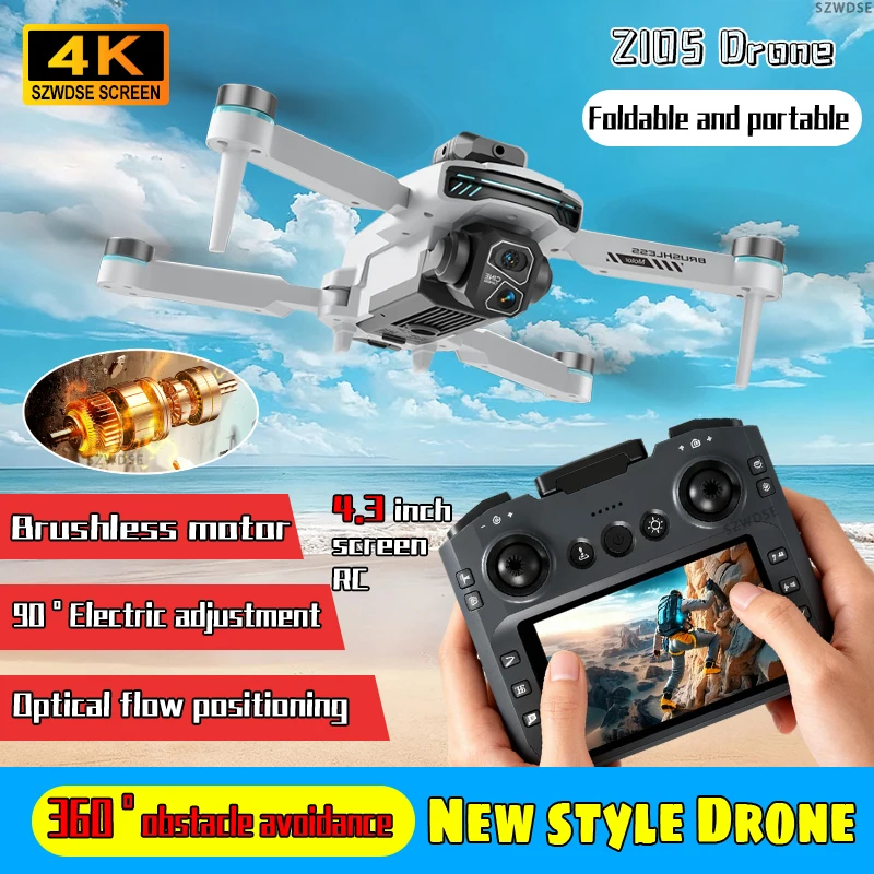 신형 Z105 드론 전문가용 4K 카메라 항공 FPV WIFI 장애물 회피 대형 화면 리모컨 접이식 드론 장난감
