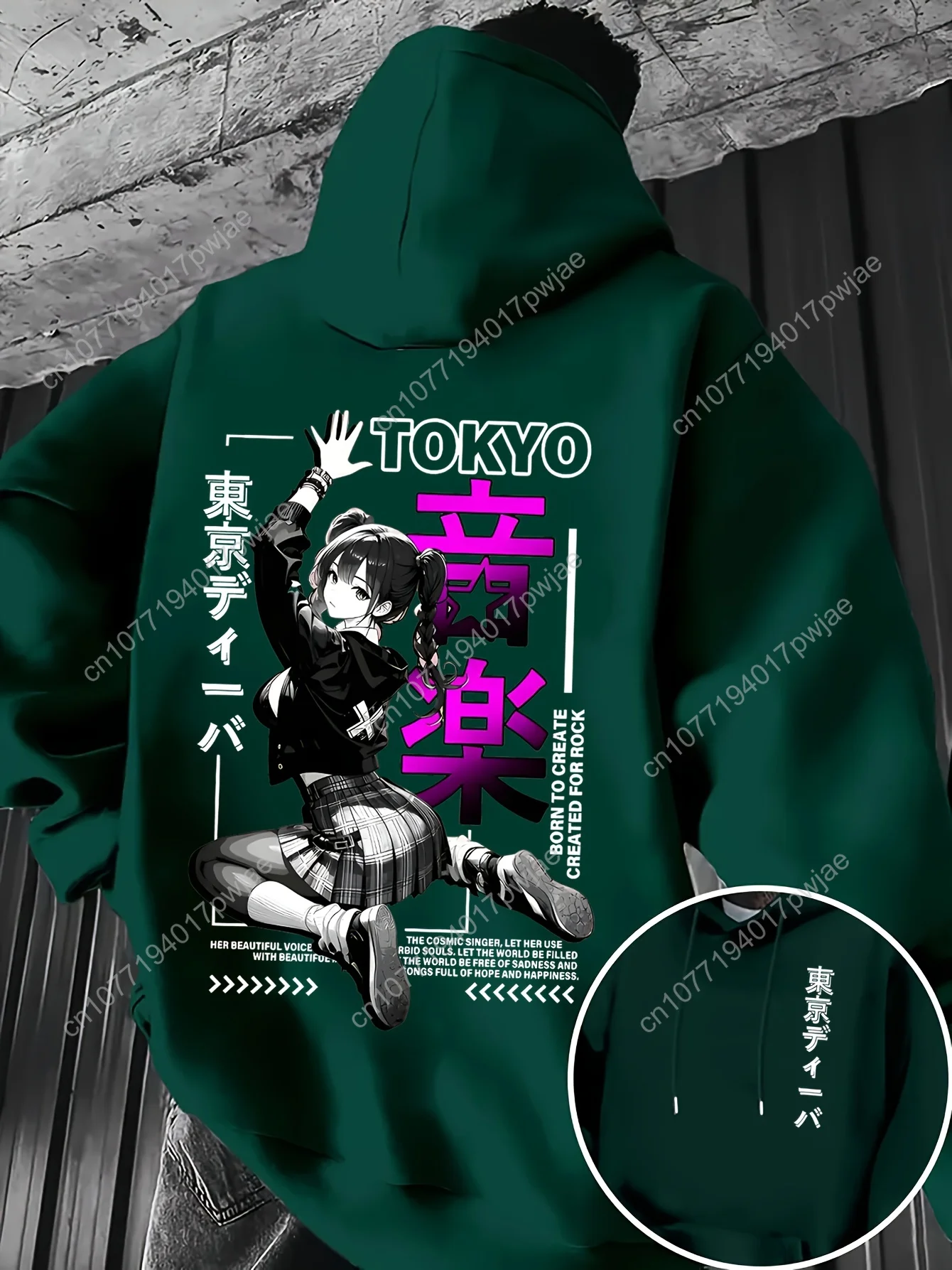 Moletom com capuz masculino do festival de música de Tóquio – Moletom pulôver gráfico de anime girl, moletom com capuz com cordão e estampa frontal nas costas para