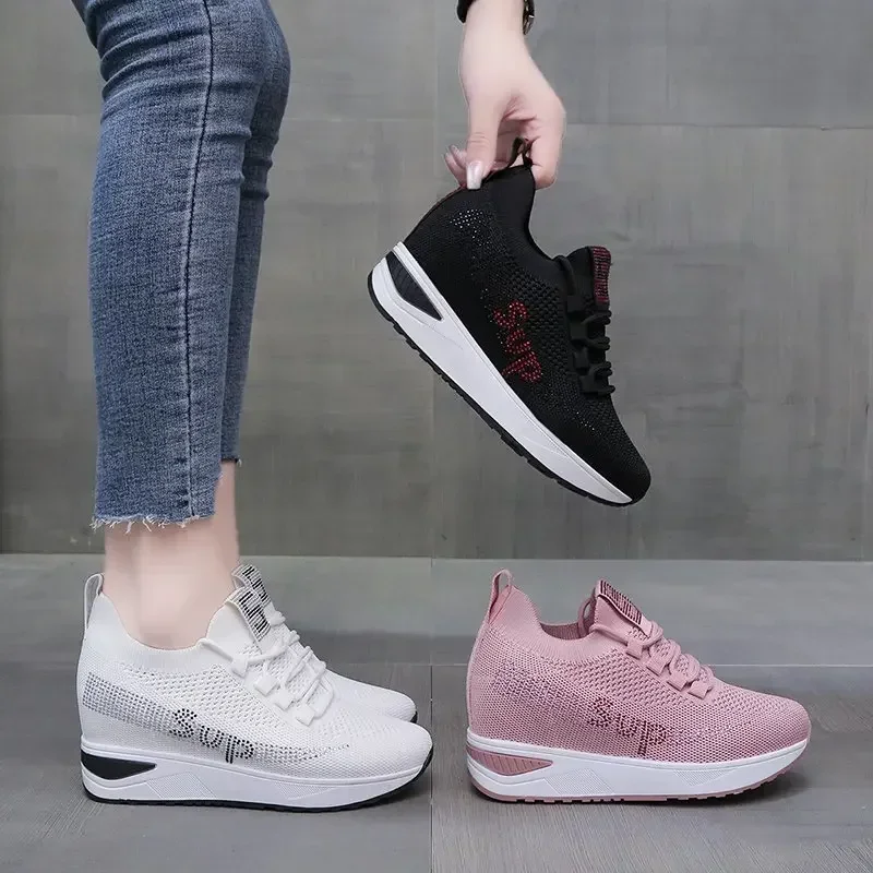 

Hide Heels Fashion Sneakers for 2023 Women Breathable Spring Platform Lace Up Fashion Causal Vulcanized Footwear Chunky Luxury