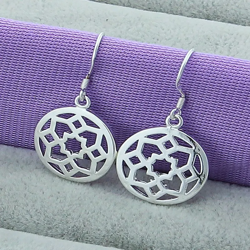 

925 Sterling Silver Hollow Round Flower Earrings For Women Wedding Engagement Fashion Charm Jewelry