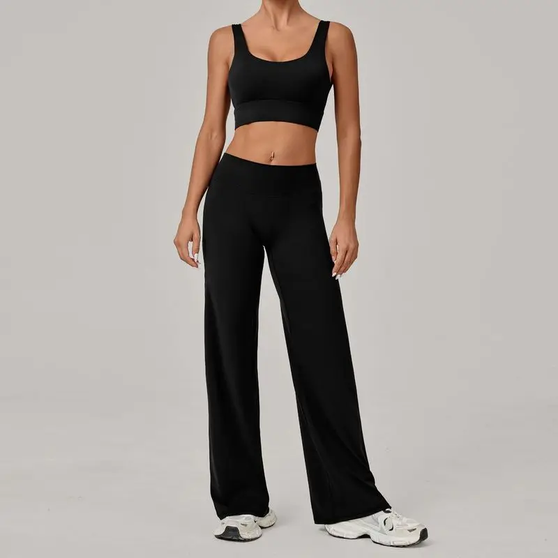 Women Two Piece Yoga Suit U Back Sleeveless Sports Bra  High Waist Straight Leg Pants Quick Dry Hip Lifting Athletic Outfit
