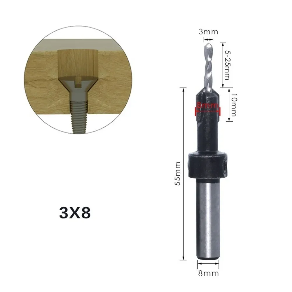 Bore Countersink Drill Bit Counter Tool Woodworking 8mm Shank Countersink Drill Drill Round Shank Screw Practical