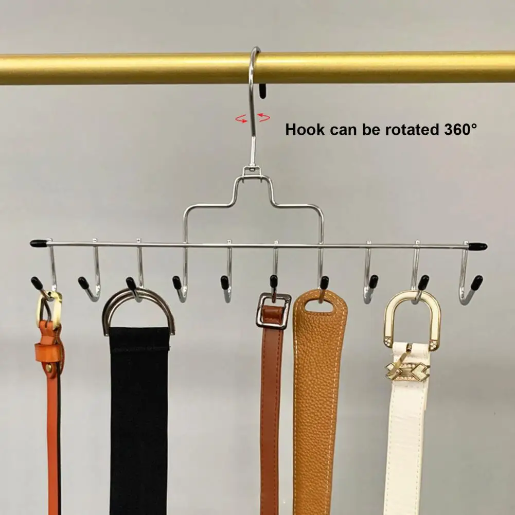 Wardrobe Organizer Great Load Bearing Tie Organizer Stainless Steel Belt Hanger with 10 Hooks Anti-slip Load for Wardrobe