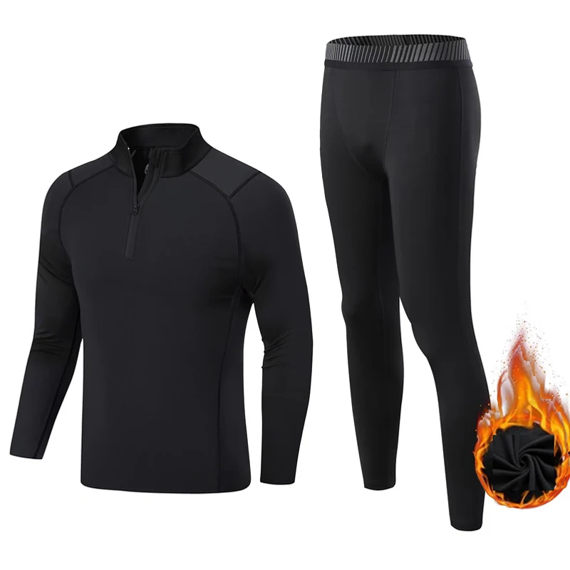 Thermal underwear Men Winter Fleece Base layer Thermal Sports Thermal underwear Kids Turtle collar black Compression Sportswear