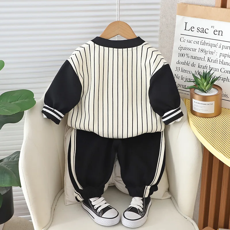 Baby Tracksuit Set 2024 Spring Boy Clothes 1 To 5 Years Casual Striped Cardigan Coats + White T-shirts + Pants Kids Boys Outfits