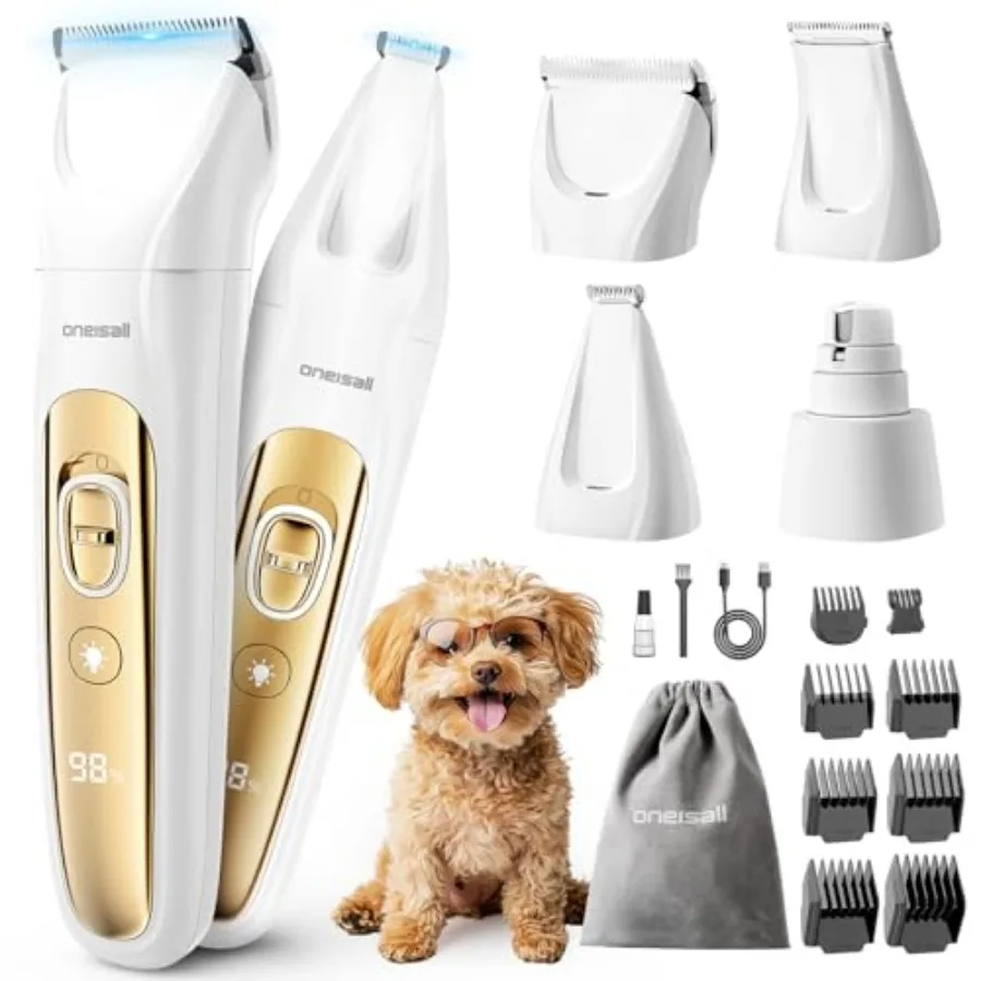 

Quiet Dog Grooming Kit 4 in 1, LED Light Dog Nail Grinder, 2000mAh Pet Grooming Clippers Paw Trimmer for Paw, Nail, Face, Ears,