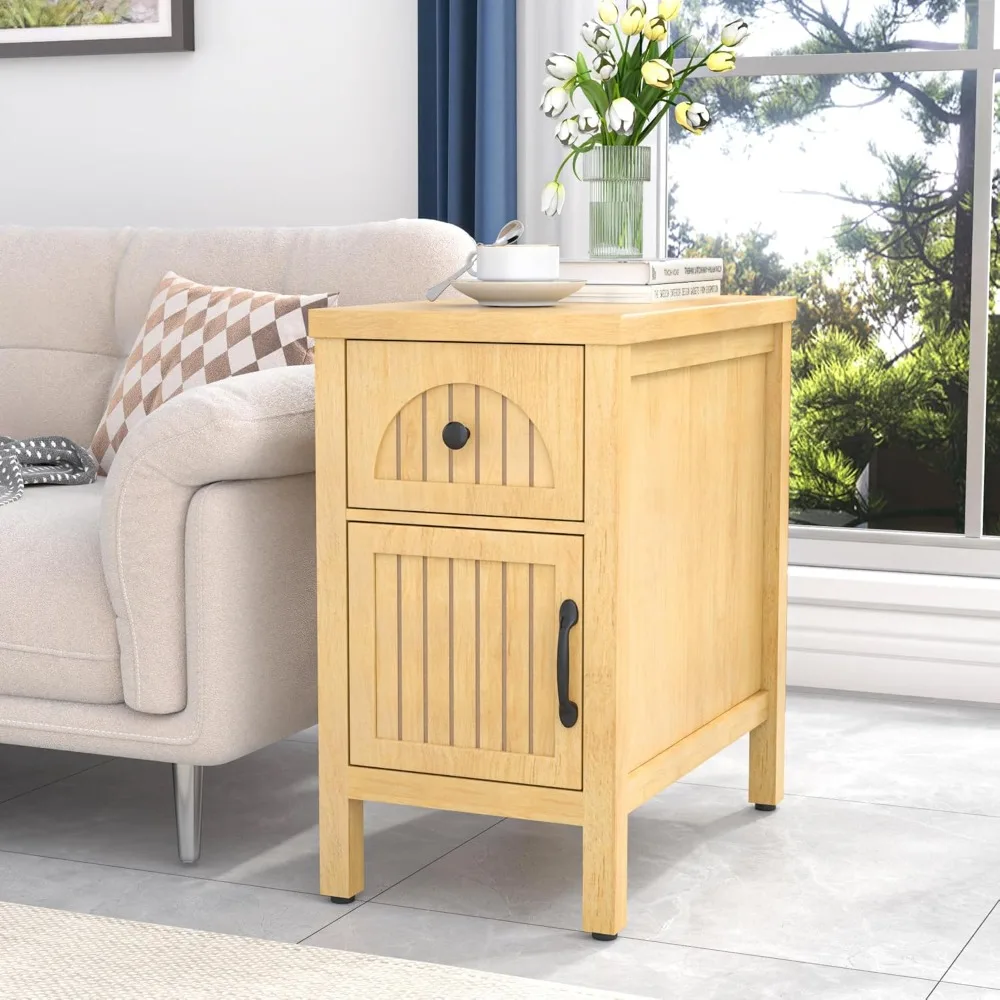 Compact Wooden Nightstand, Rustic Farmhouse Side Table, Vintage-Inspired Mid Century End Table, Mini Sofa Side Table with Storag