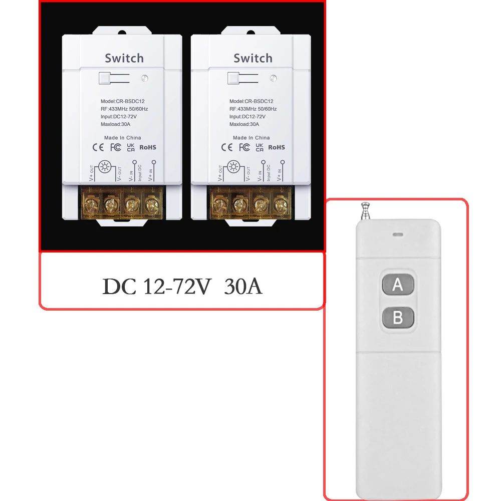 

COLOROCK 30A Wireless Switch RF433 Remote Control DIY Device Wide Voltage DC 12-72V Wide Application