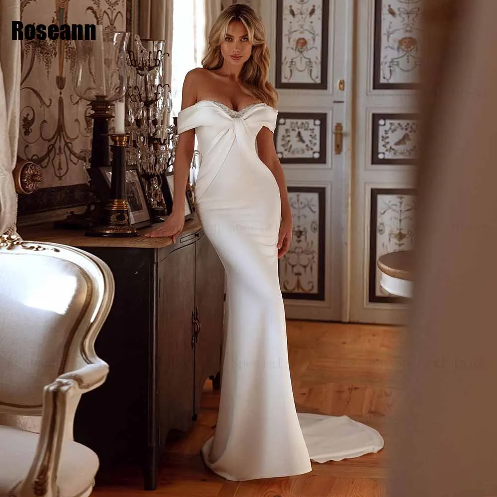 

Mermaid Wedding Dress Sequin Ruffle Sleeveless Off-The-Shoulder Open Back Bride Dresses Brush Train Floor Length robe de mariée