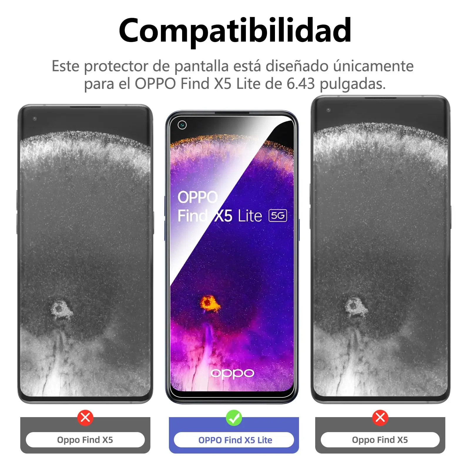 Displayschutzfolie für OPPO Find X5 Lite 5G, gehärtetes Glas, HD 9H, transparent, klar, kratzfest, freundlich – Detail 2