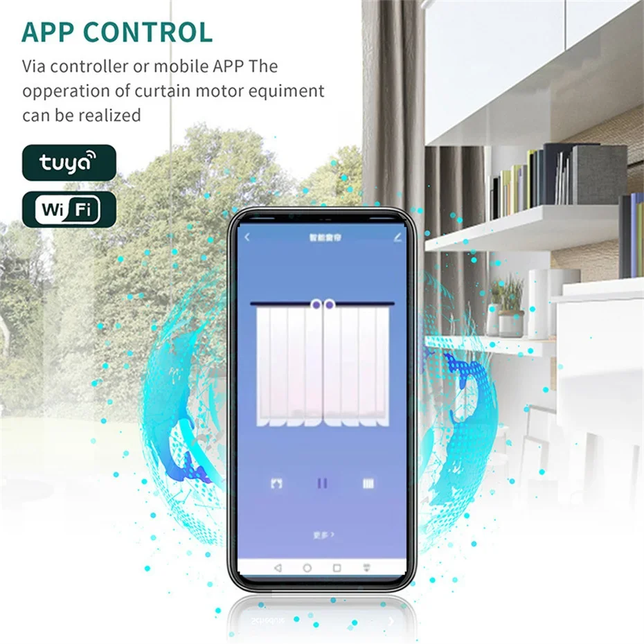 Short Tuya Wifi Electric Smart Curtain Motor 225mm+2.8M Rod or Less,Intelligent Voice Control Alexa Google Assist Alice,RF433