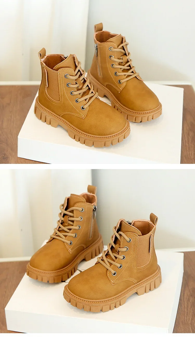 2026 Herbst- und Winter-Kinderschuhe Wasserdichte PU-Leder Kinderstiefel Modische Kleinkind Schnür-Reißverschluss Hohe Stiefel für Jungen und Mädchen – Detail 11