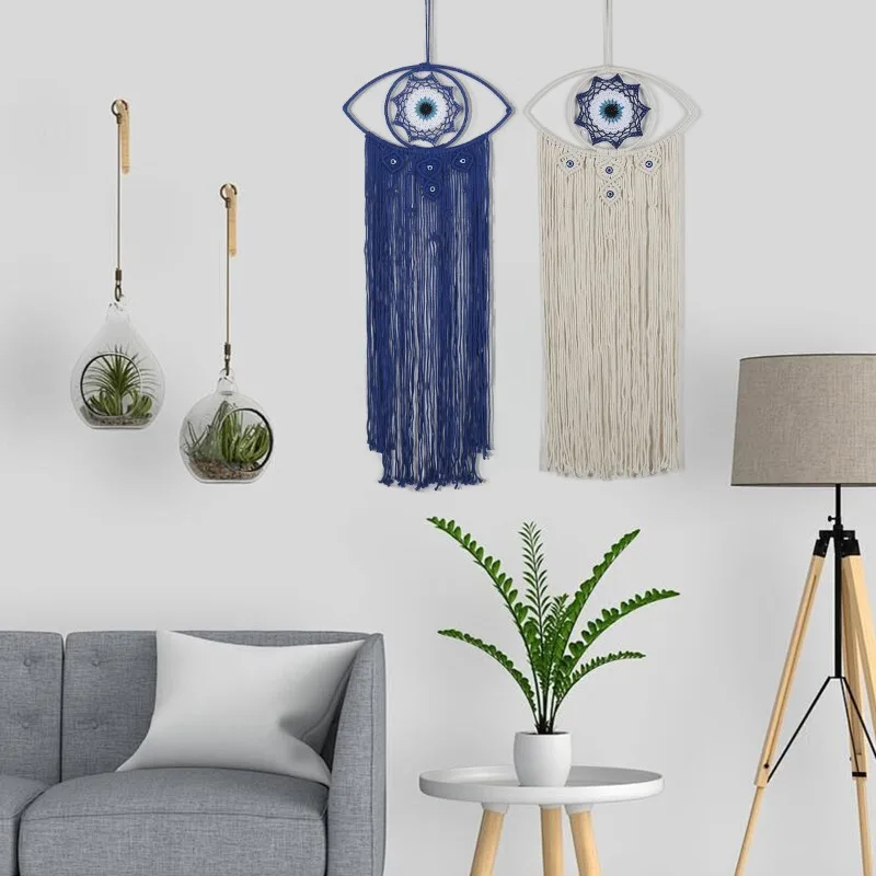 Nordic Handwoven Evil Eye Tapestry Turkish Nazar Wall Art Cotton Fringe Hanging Bohemian Home Decor Craft Unique Gift for Friend view 6