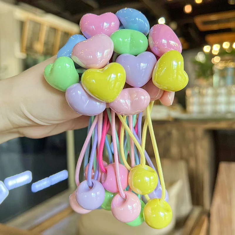 Juego de bandas elásticas para el cabello para niña, accesorios para el cabello hechos a mano, diadema de dibujos animados de corazón acrílico, banda de goma, 2 unidades por lote