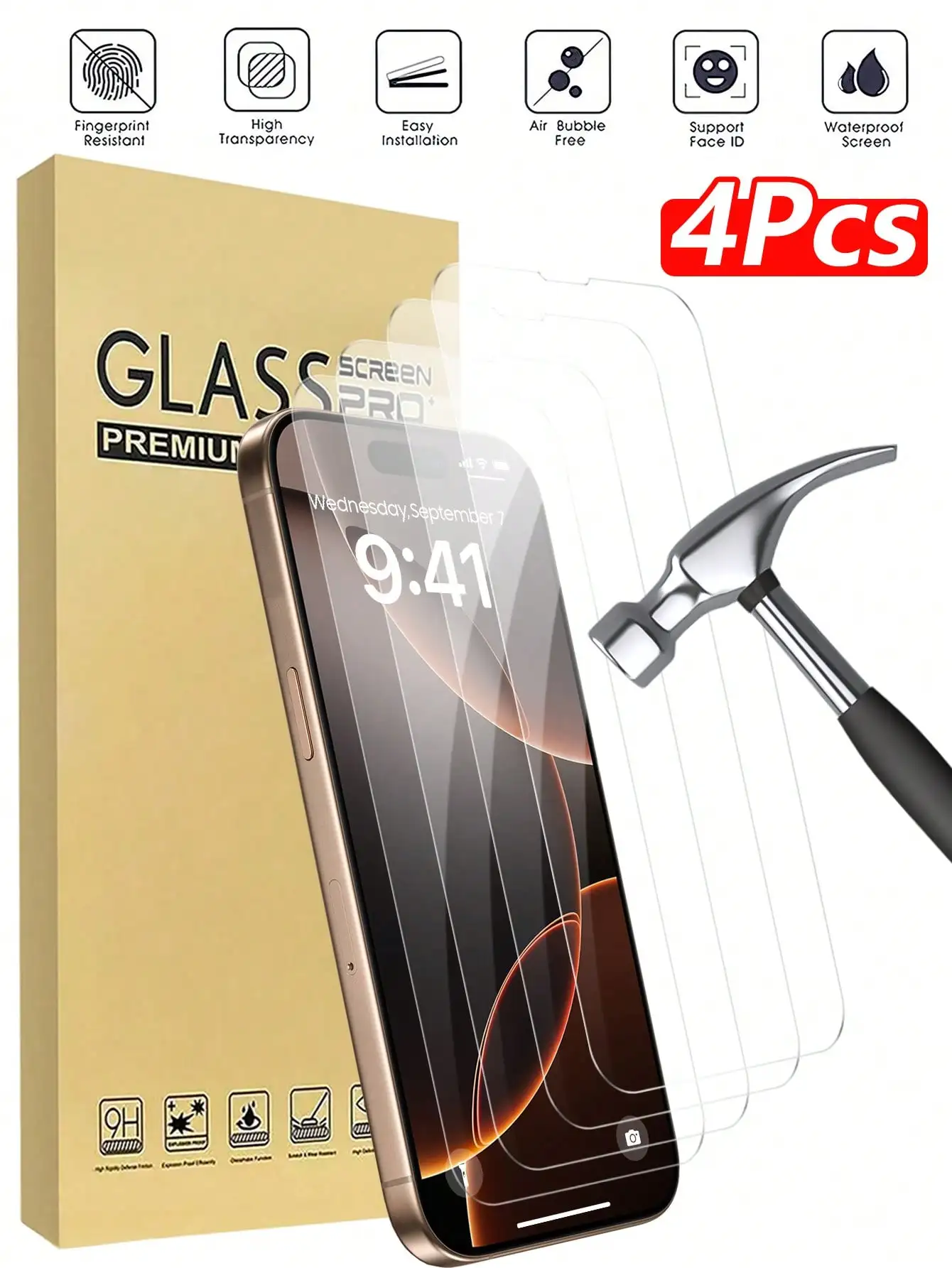 4 Stück HD-Displayschutzfolie aus gehärtetem Glas, kompatibel mit iPhone 17 17 Pro 17 Pro Max 17 Air16 16 Plus 16 Pro 16 Pro Max 15 14 13