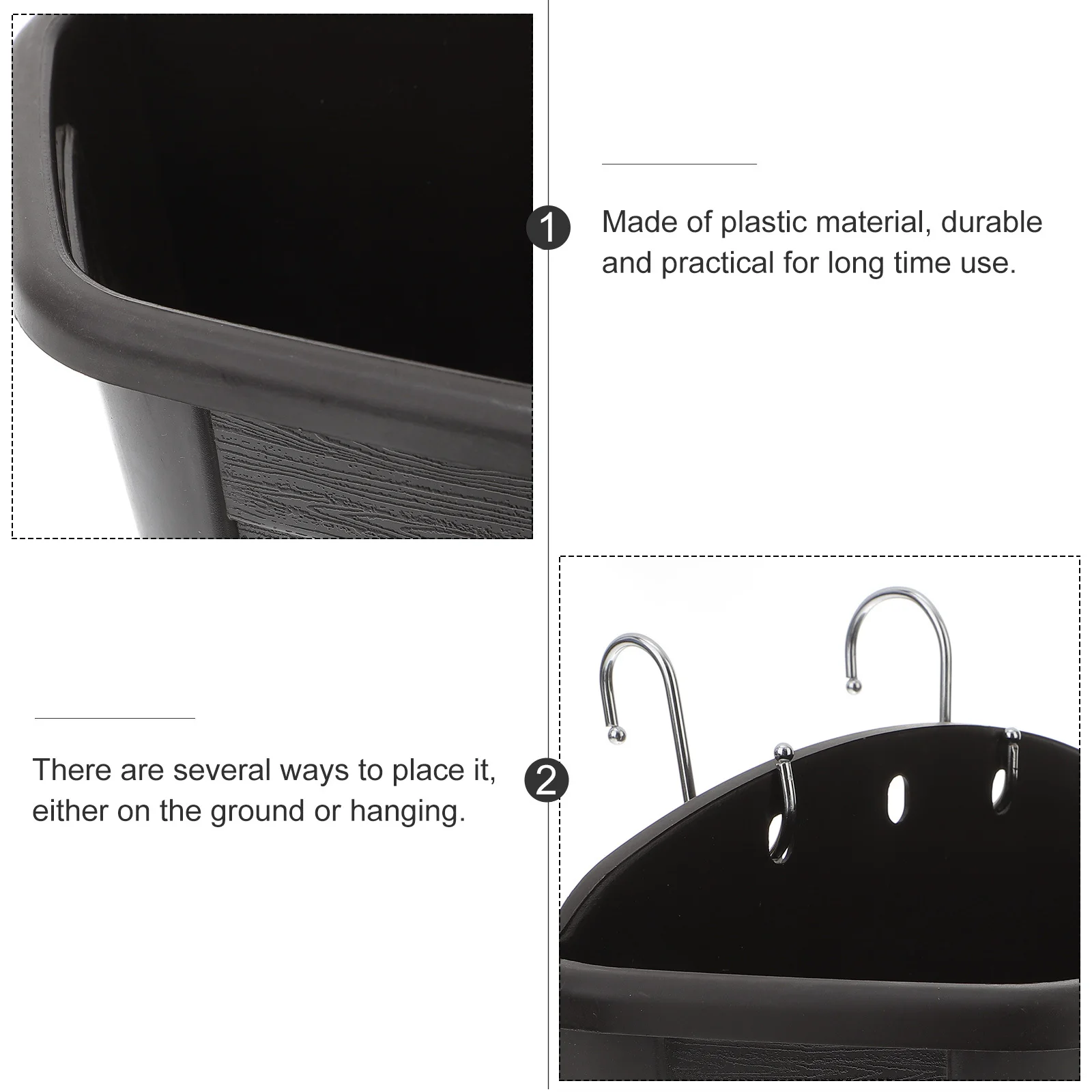 

2 set Wall Mounted Wood-Look Hanging Flower Pot 6.7 Inch Rustproof Plant Holder For Garden Plants Organizer Indoor Outdoor Decor