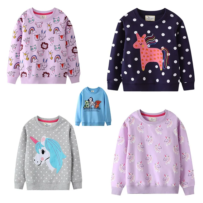 

Jumping Meters 2-7T Long Sleeve Girls Sweatshirts With Unicorns Toddler Kids Hooded Shirts Fashion Toddler Sport Shirts Street