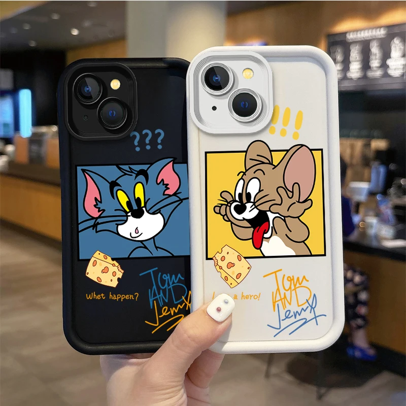 Cute T-Tom And J-Jerry Couple Phone Case for iPhone 16 15 14 13 12 11 Pro Max 16 15 14 8 7 Plus X XS Max 8 7 TPU Shockproof Case