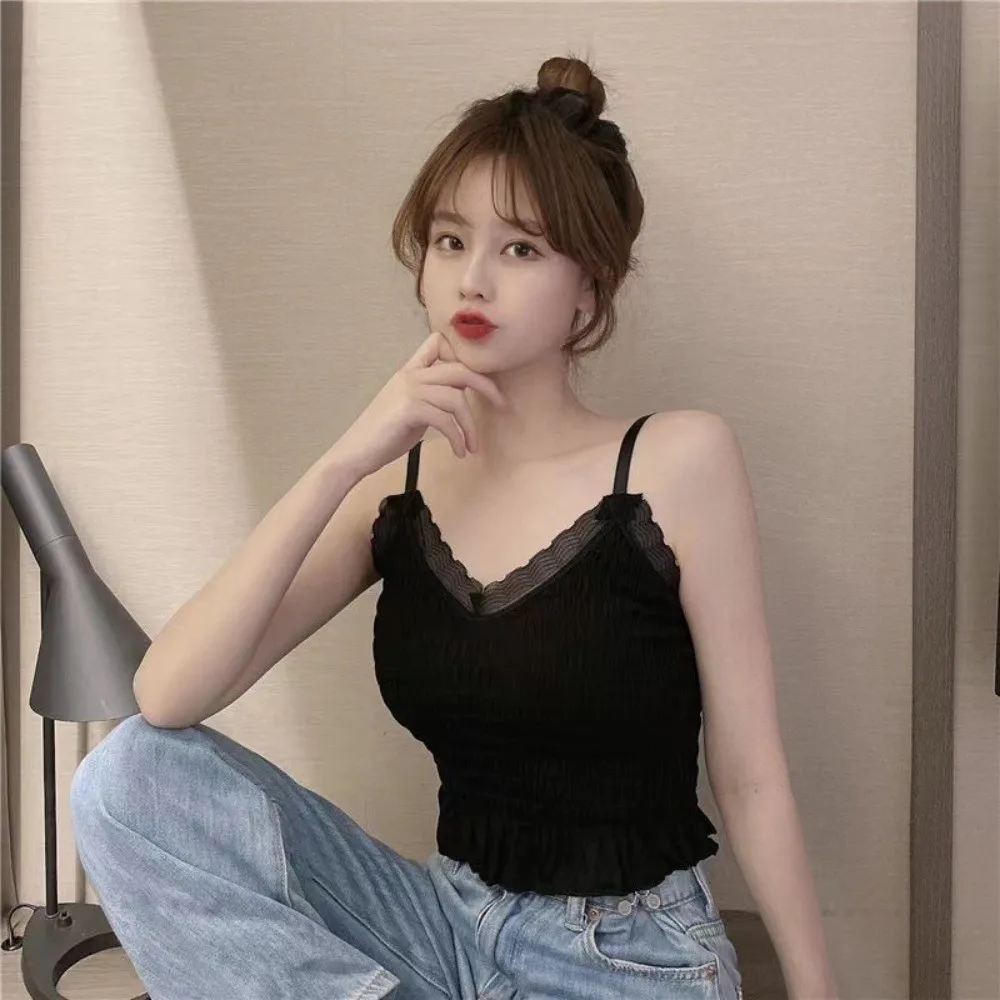Comfortable Versatile Camisole Lace Soft Tank Tops Solid Color Elastic Fabric Tube Tops for Women