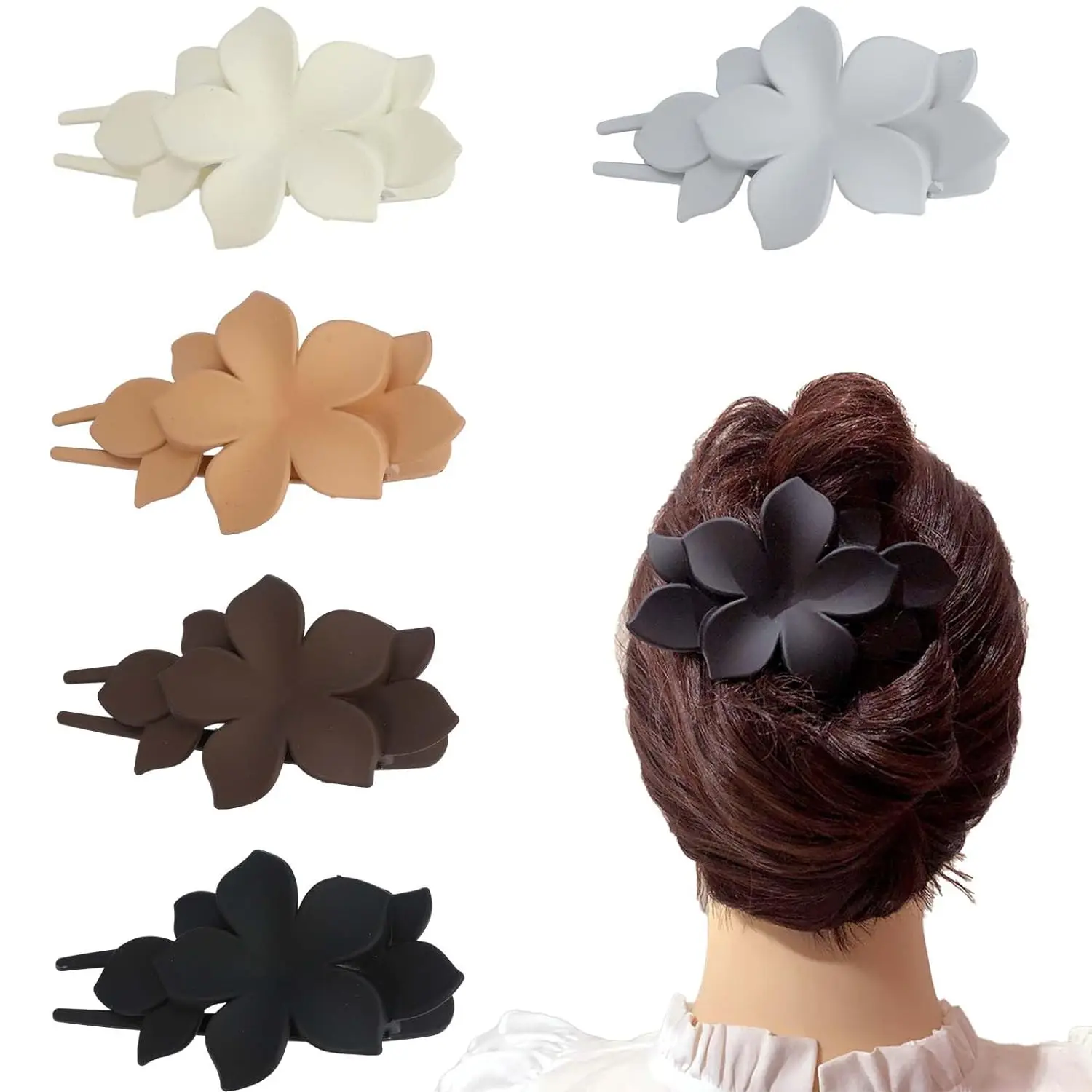 5pcs Double flower hair grab, suitable for ladies and girls, fixed hair, suitable for thick and thin hair, hair accessories, hai