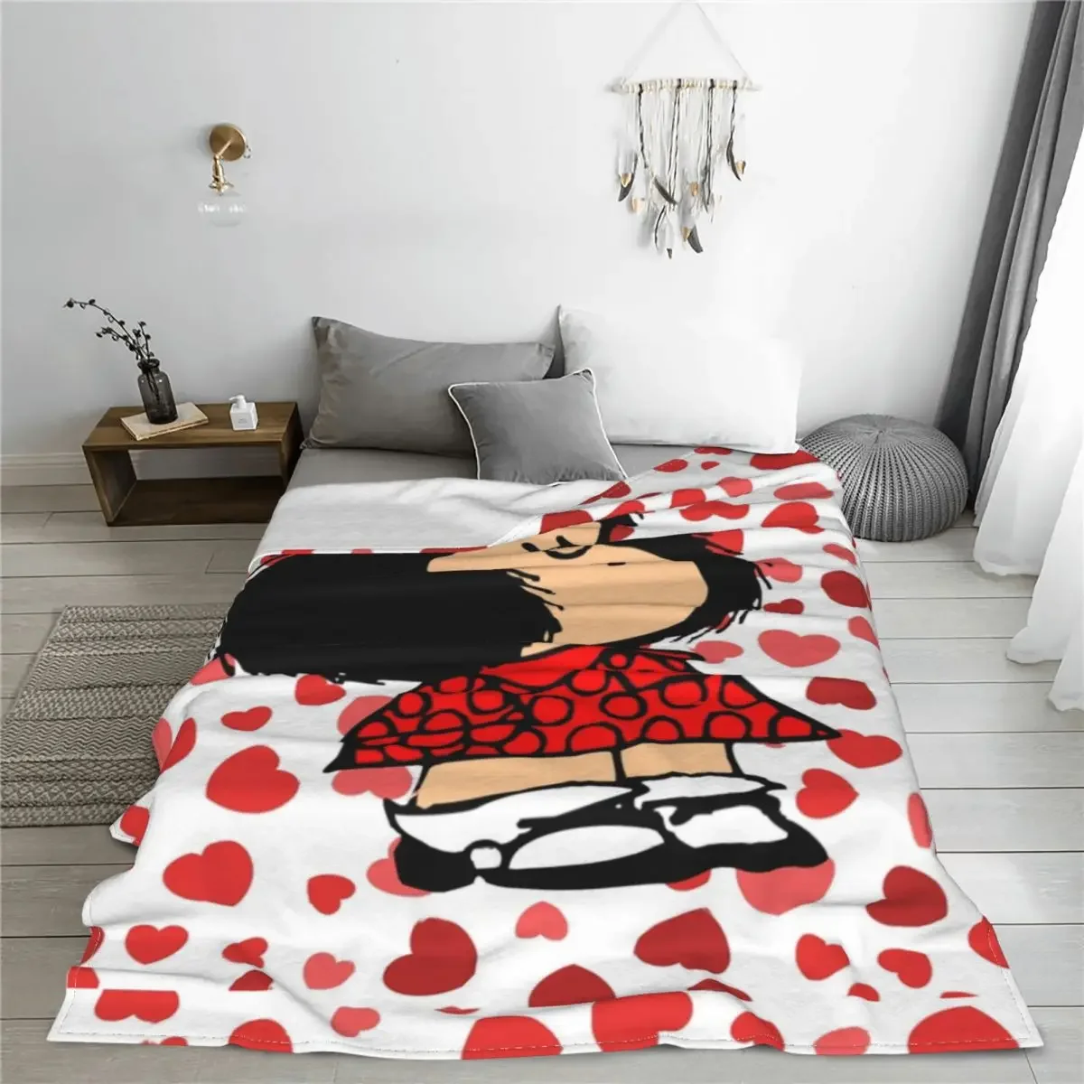 Mafalda Heart Fleece Blankets Amine Cartoon Creative Throw Blankets for Home Hotel Sofa 125*100cm Bedspreads