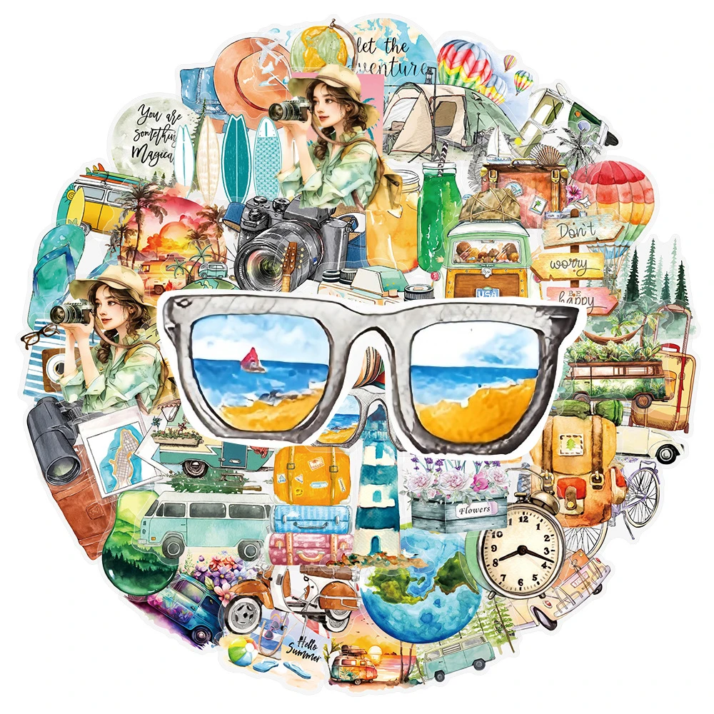 

10/30/50pcs Cartoon Outdoor Travel Graffiti Sticker Transparent Camping Scenery Decals Kid DIY Laptop Guitar Waterproof Sticker