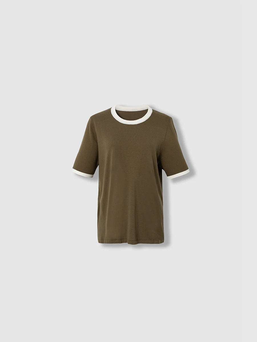 

April 9th plus Size Women's Casual Silk Cotton round Neck T-shirt Color Block Summer Leisure Top for plus Size Women