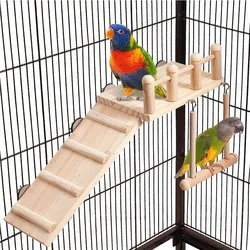 Wooden Parrot Play Stand Perch Swing Ladder Bird Cage Accessories Training Toy Set
