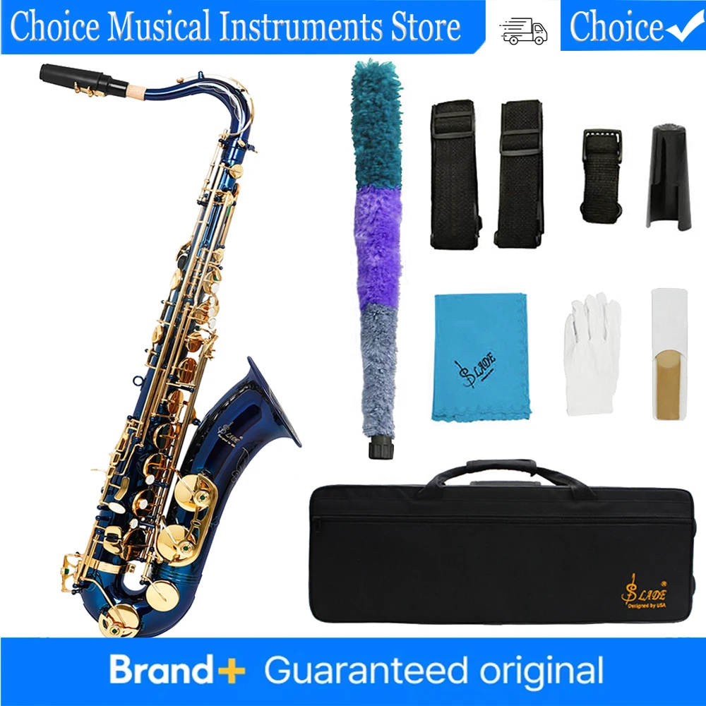 

Саксофон тенорный SLADE Bb, синий, с золотыми клавишами, профессиональный деревянный духовой инструмент с чехлом и полным комплектом аксессуаров