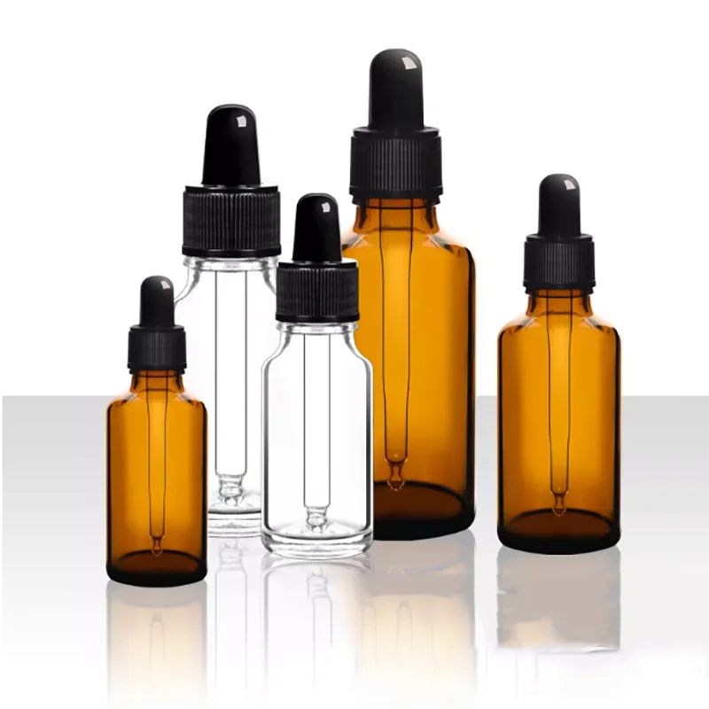 2PCS Transparent screw-top glass dropper bottle brown essential oil bottle 10ml15ml20ml30ml50ml100ml dropper bottle with cap