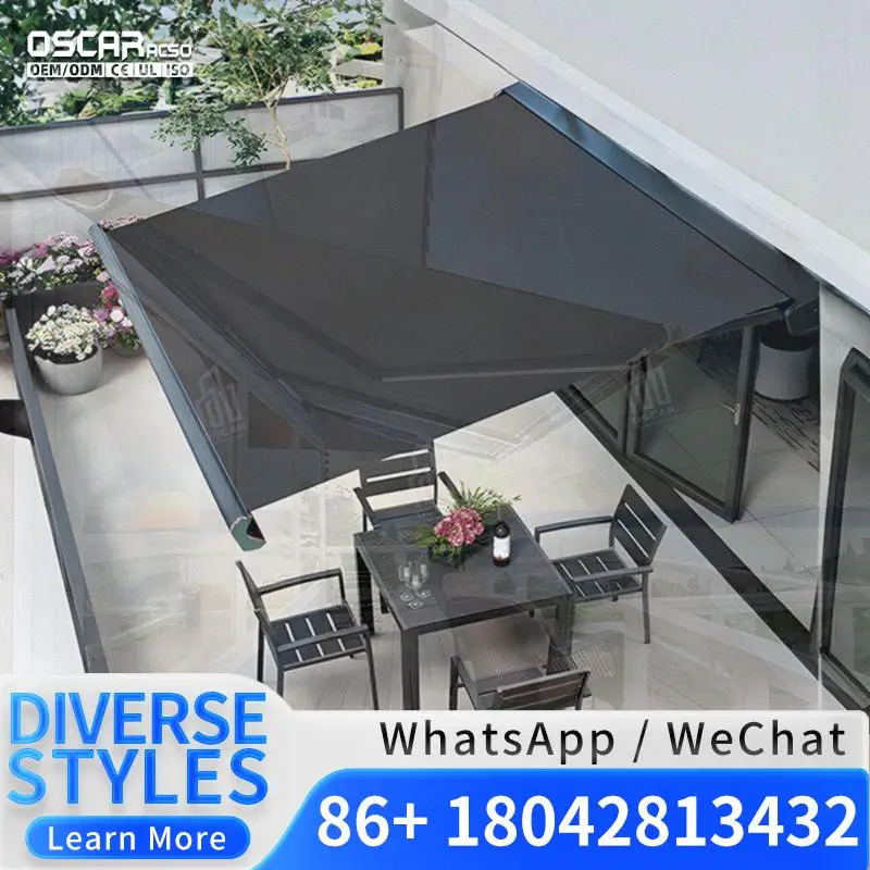 Retractable Outdoor Sunshade Full Cassette Motorized Custom Size Heavy Duty Aluminum Alloy Sunroom Shade Outdoor Shelter Adjusta