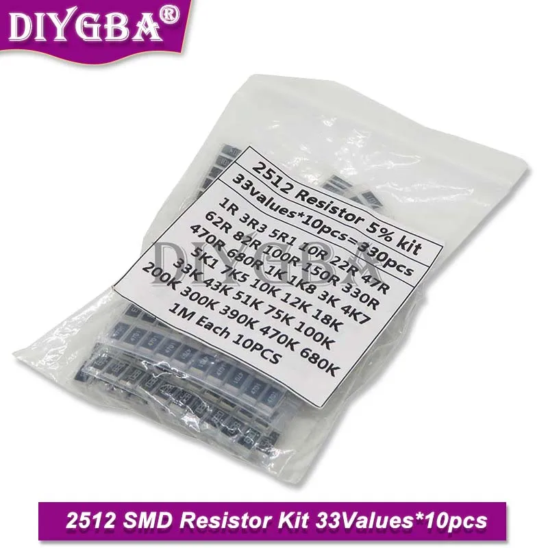 

33ValuesX 10pcs=330PCS 2512 SMD Resistor Kit Assorted Kit 1ohm-1M Ohm 5% DIY Kit