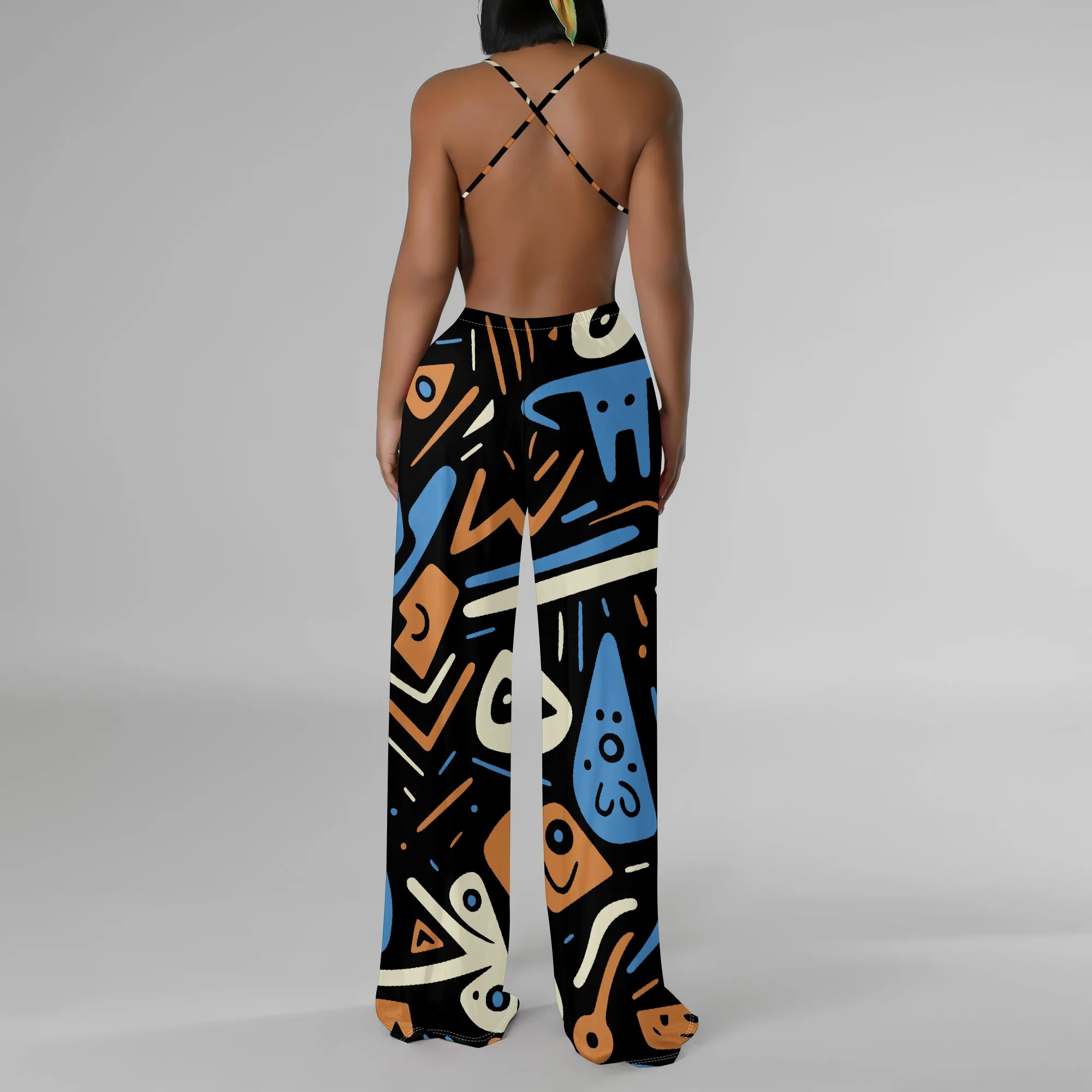 Women's Off Shoulder Sexy Crew Neck Loose Long Dress Fashion Printed Hem Club Party Casual Vacation Long Pants Jumpsuit